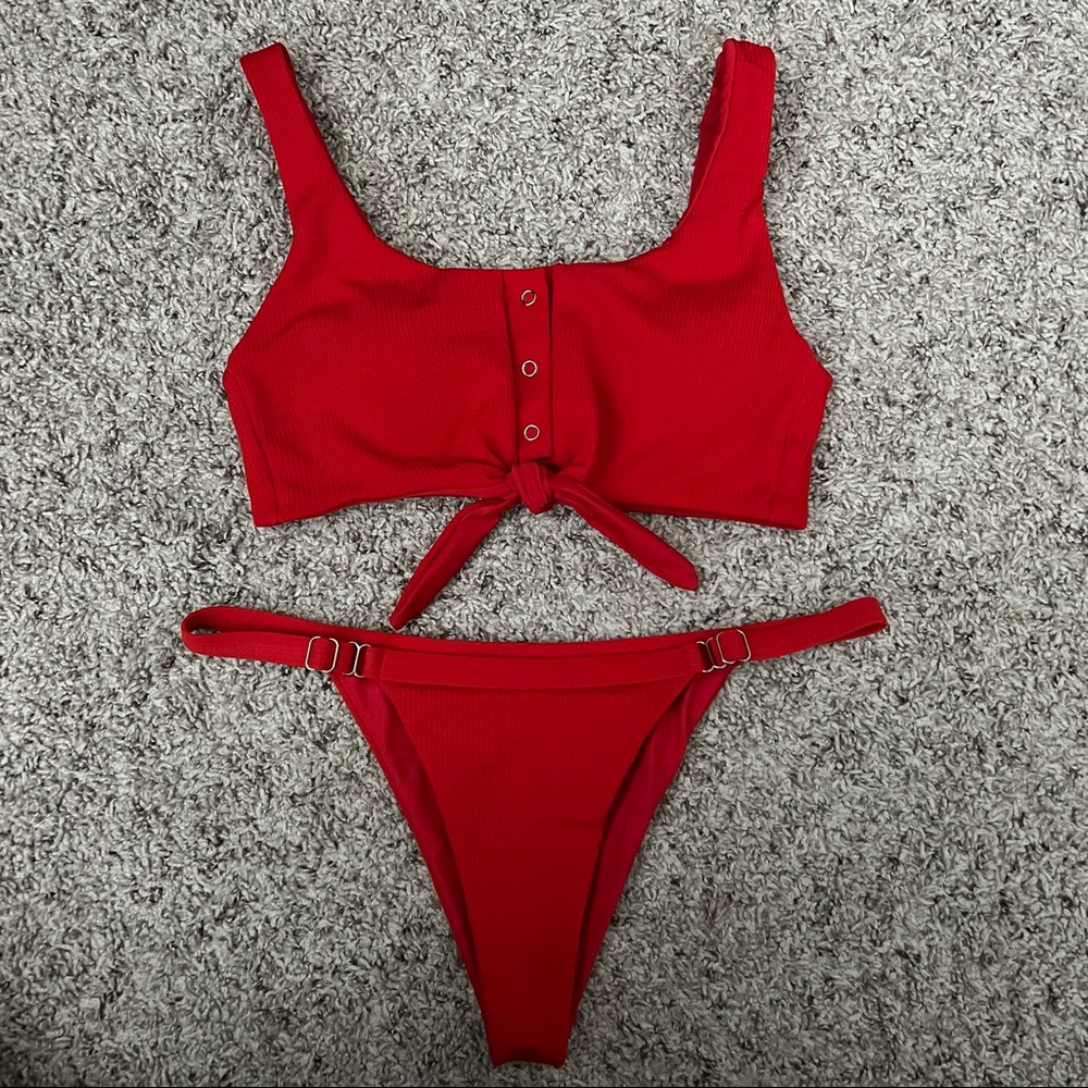 Knot Front Ribbed Bikini - Picture 2 of 7